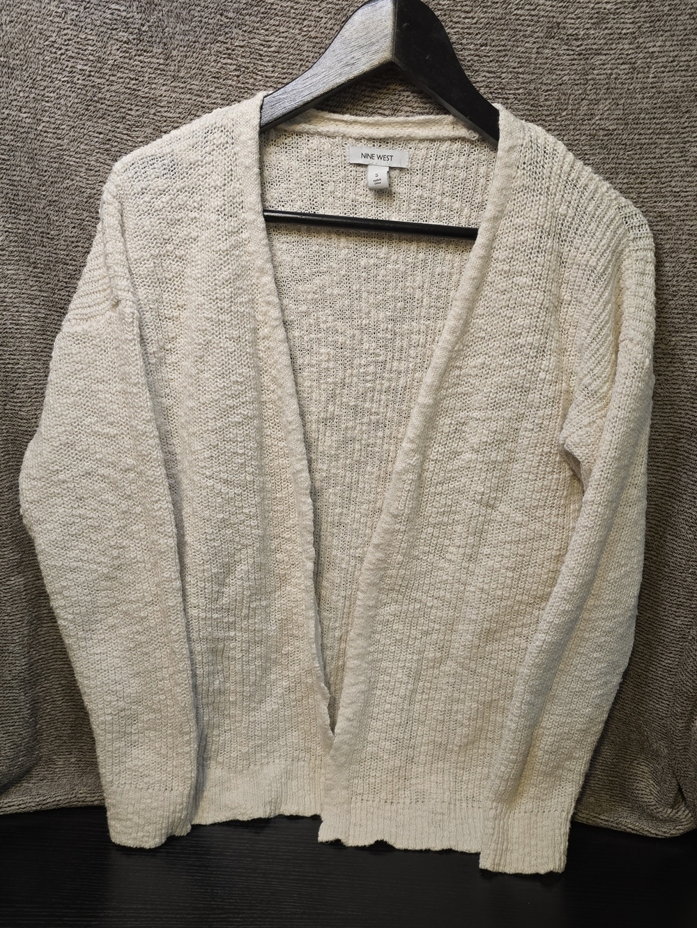 Nine West Neutral Ivory Open-Front Knit Cardigan